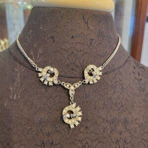 Vintage Rhinestone Crescent Pendant Necklace With Adjustable Chain